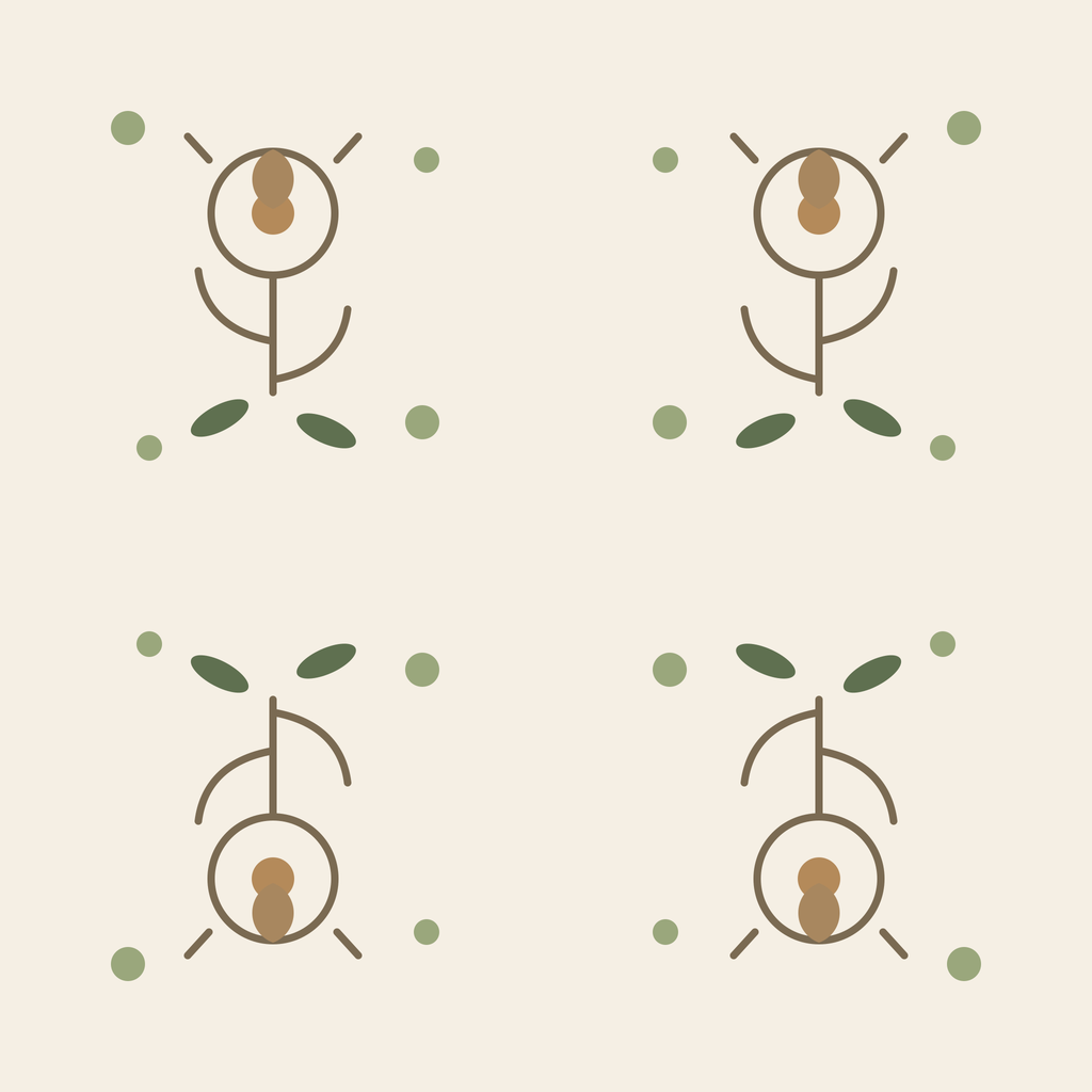 A mirrored 2×2 repeat: every other flower is upside down or back-to-front